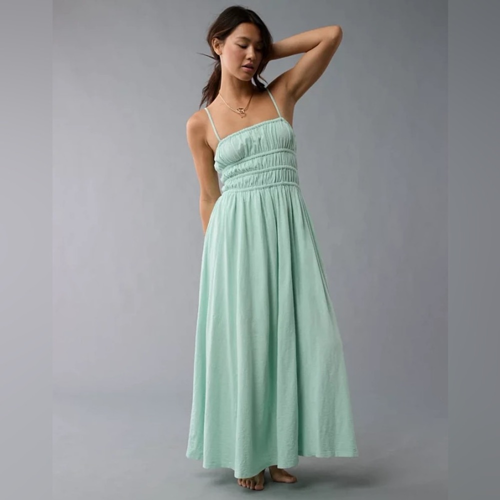 American Eagle Mint Green Smocked Maxi Dress